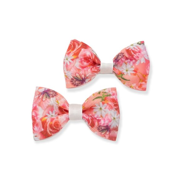 2PCs Handmade 2.5" Floral Print Hair Bows for girls or pets - Picture 2 of 15